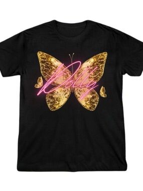 Gildan Black T-Shirt with Dolly Parton Gold Butterfly